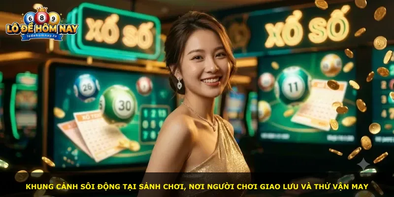 Khung cảnh sôi động tại sảnh chơi, nơi người chơi giao lưu và thử vận may